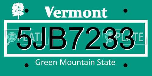 5JB7233 Vermont License Plate