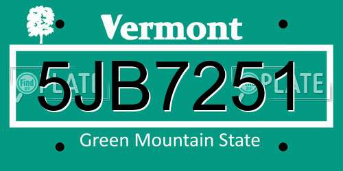 5JB7251 Vermont License Plate
