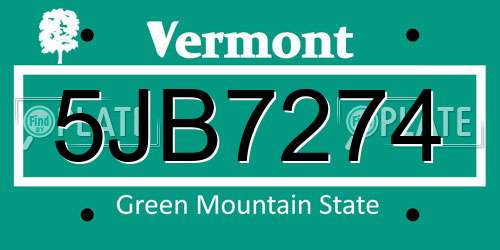 5JB7274 Vermont License Plate