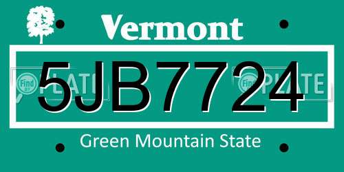 5JB7724 Vermont License Plate