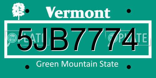 5JB7774 Vermont License Plate