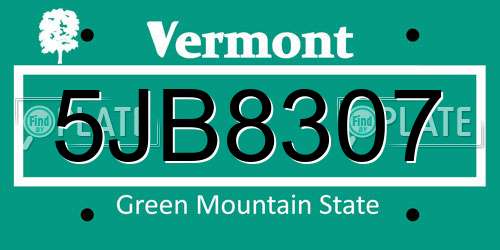 5JB8307 Vermont License Plate