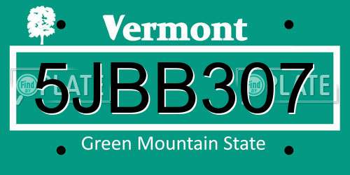 5JBB307 Vermont License Plate