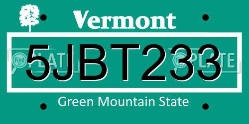 5JBT233 Vermont License Plate