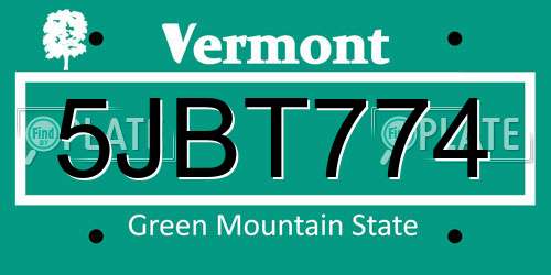 5JBT774 Vermont License Plate