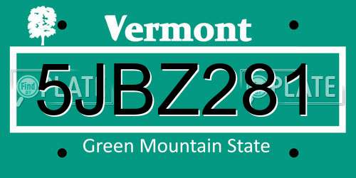 5JBZ281 Vermont License Plate