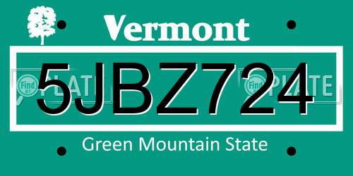 5JBZ724 Vermont License Plate