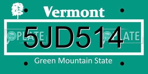 5JD514 Vermont License Plate