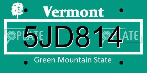 5JD814 Vermont License Plate