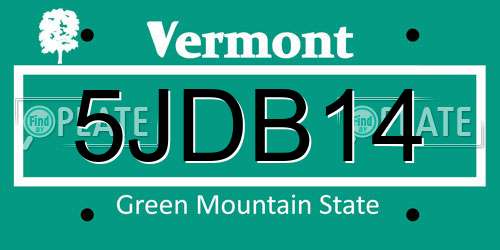 5JDB14 Vermont License Plate