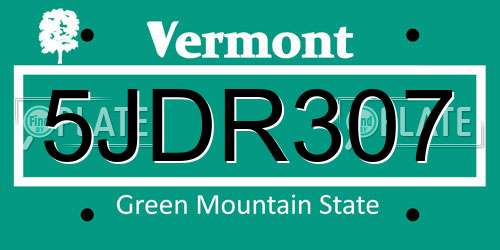 5JDR307 Vermont License Plate