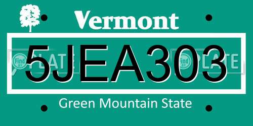 5JEA303 Vermont License Plate