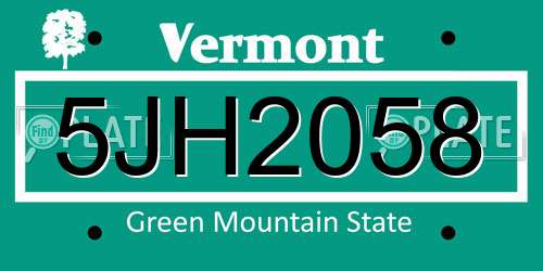 5JH2058 Vermont License Plate