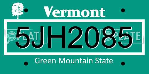 5JH2085 Vermont License Plate