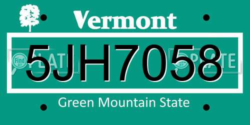 5JH7058 Vermont License Plate