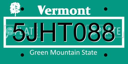5JHT088 Vermont License Plate