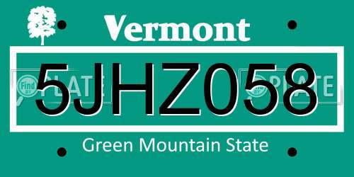5JHZ058 Vermont License Plate