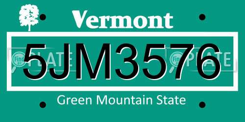 5JM3576 Vermont License Plate