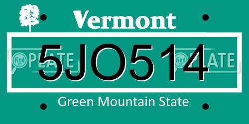 5JO514 Vermont License Plate