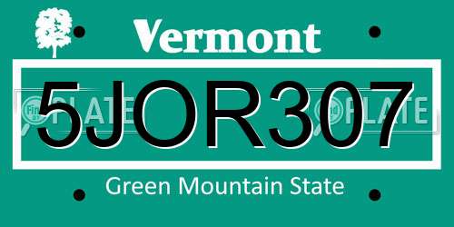 5JOR307 Vermont License Plate