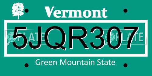5JQR307 Vermont License Plate