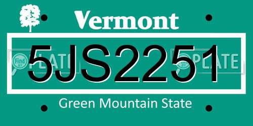 5JS2251 Vermont License Plate