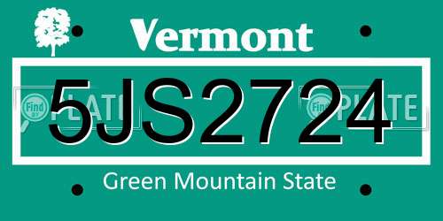 5JS2724 Vermont License Plate