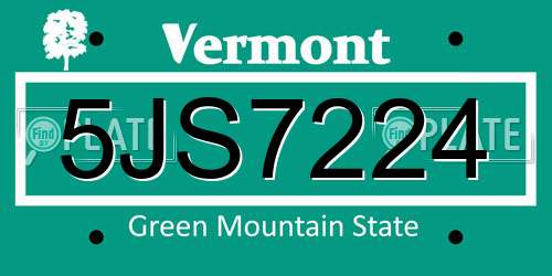 5JS7224 Vermont License Plate