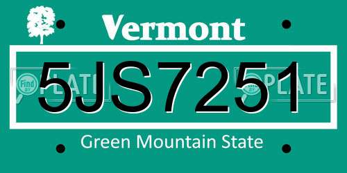 5JS7251 Vermont License Plate