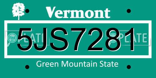 5JS7281 Vermont License Plate