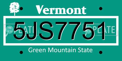 5JS7751 Vermont License Plate