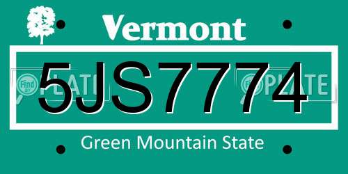 5JS7774 Vermont License Plate