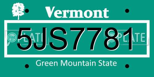 5JS7781 Vermont License Plate