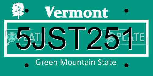 5JST251 Vermont License Plate