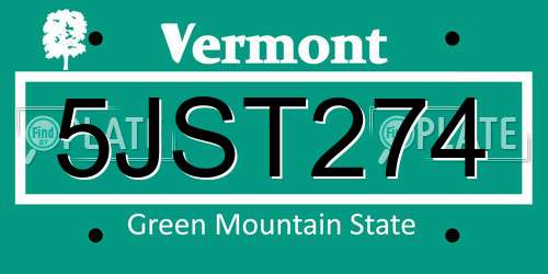 5JST274 Vermont License Plate