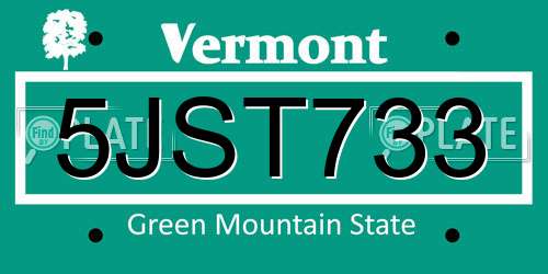 5JST733 Vermont License Plate