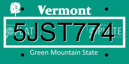 5JST774 Vermont License Plate