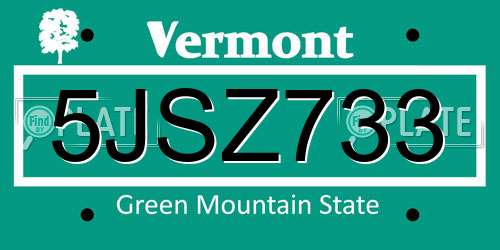 5JSZ733 Vermont License Plate