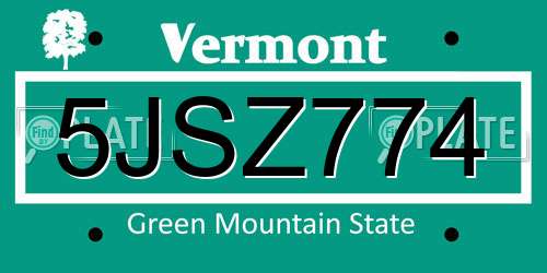 5JSZ774 Vermont License Plate