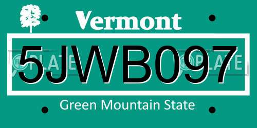 5JWB097 Vermont License Plate