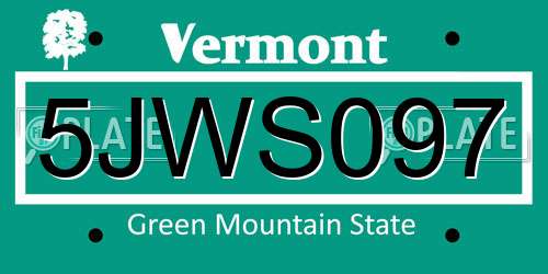 5JWS097 Vermont License Plate