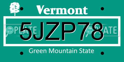 5JZP78 Vermont License Plate
