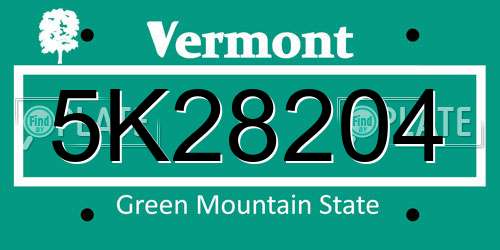 5K28204 Vermont License Plate