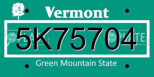 5K75704 Vermont License Plate