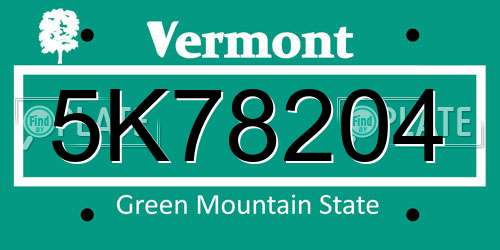 5K78204 Vermont License Plate