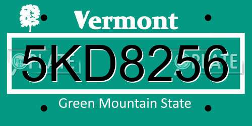5KD8256 Vermont License Plate