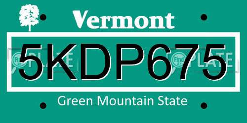5KDP675 Vermont License Plate