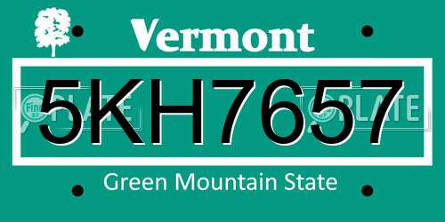 5KH7657 Vermont License Plate