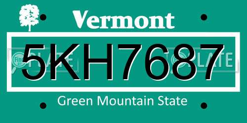 5KH7687 Vermont License Plate