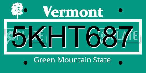 5KHT687 Vermont License Plate